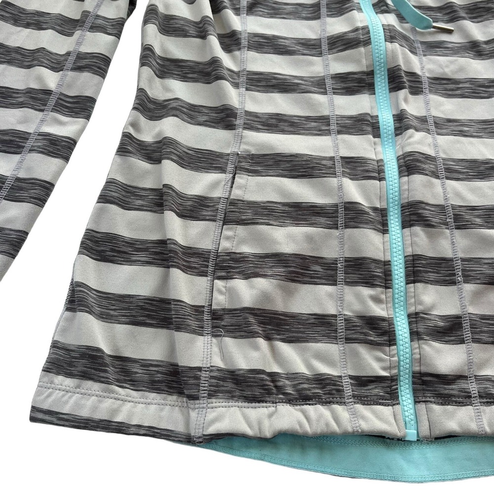 Lukka Women's L Grey Turquoise Striped Full Zip Thumbholes Active Hoodie Sporty - Picture 9 of 16